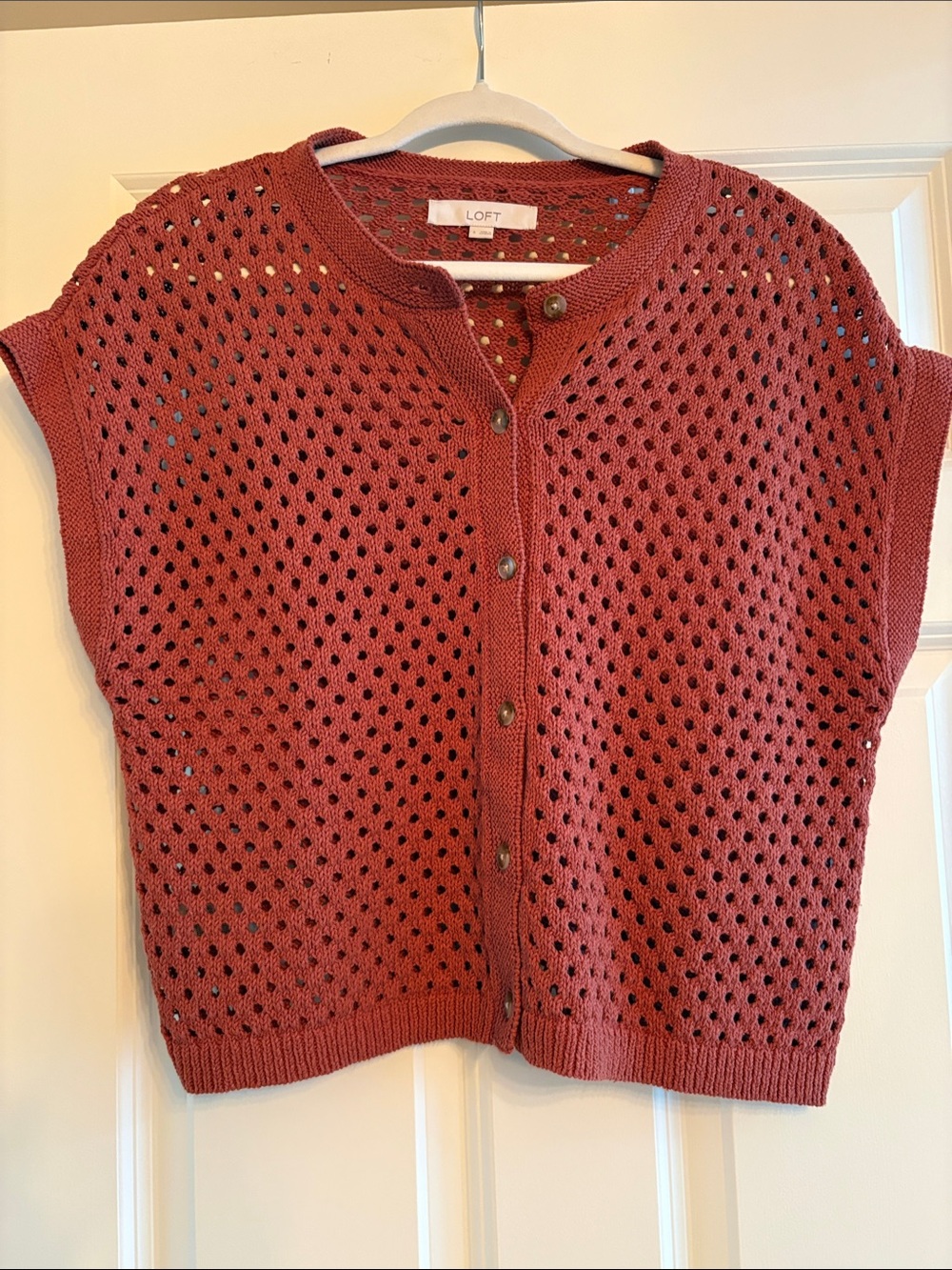 LOFT Rust Open-Knit Button-Front Sweater Women’s small
